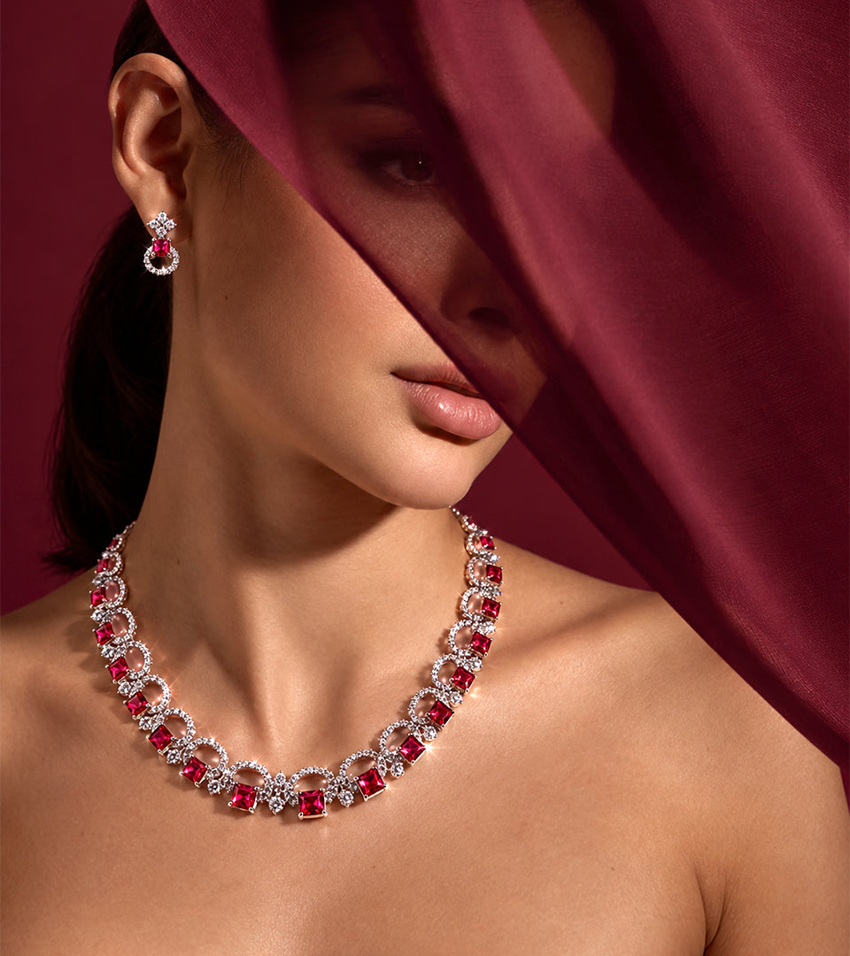 Pink Oval Necklace Set