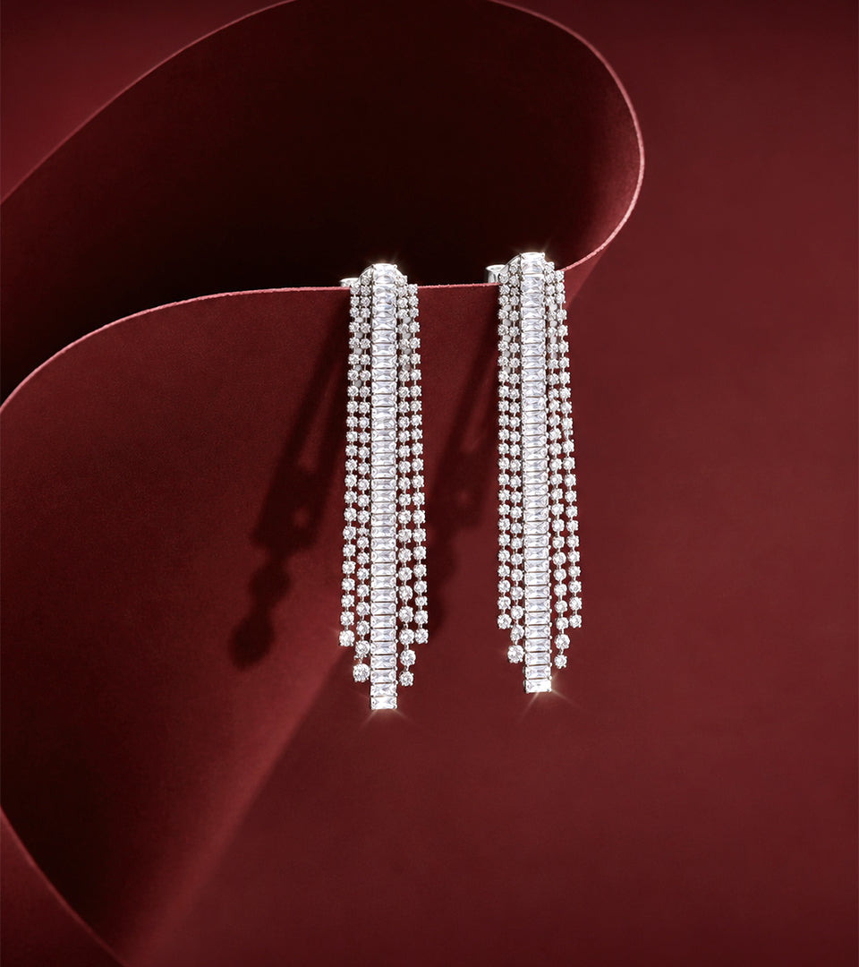Crystal Cascade Long | Brass & 18K Gold Plated | Earrings