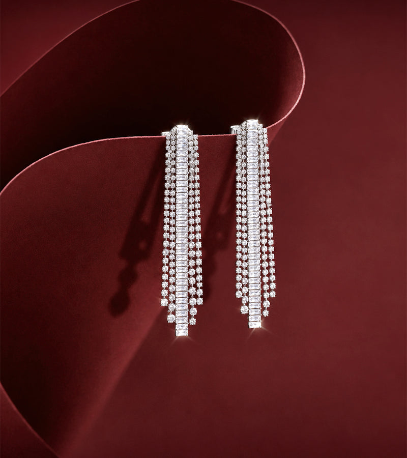 Crystal Cascade Long | Brass & 18K Gold Plated | Earrings