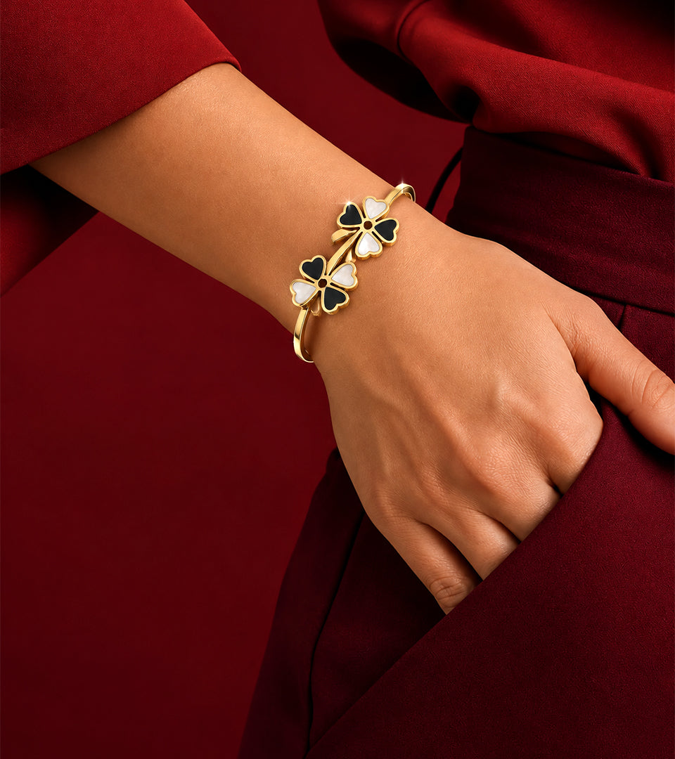 Two-Tone Clover Motif Bangle