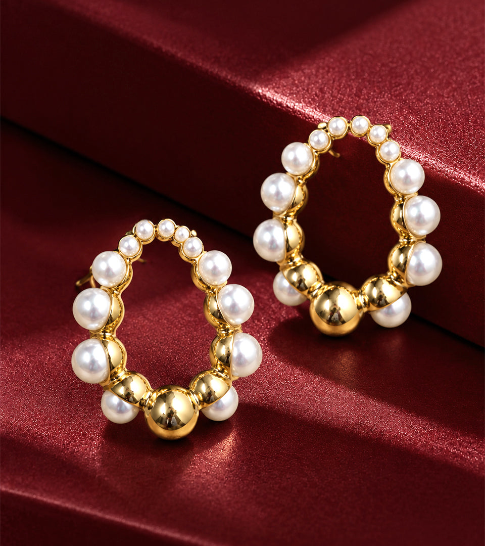 Gold Pearl Scallop | Brass & 18K Gold Plated | Hoop Earrings