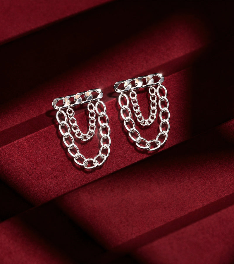 Silver Multi-Layer | Brass & 18K Gold Plated | Chain Drop Earrings