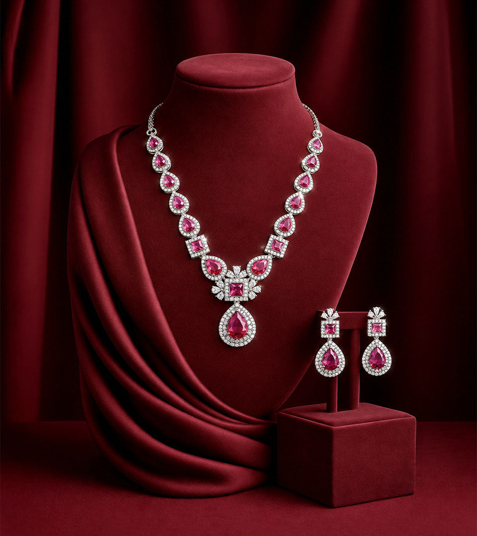 Garnet Teardrop Necklace Set