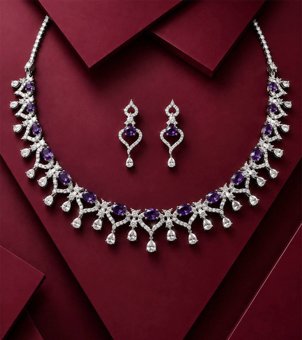Violet Fringe Necklace Set