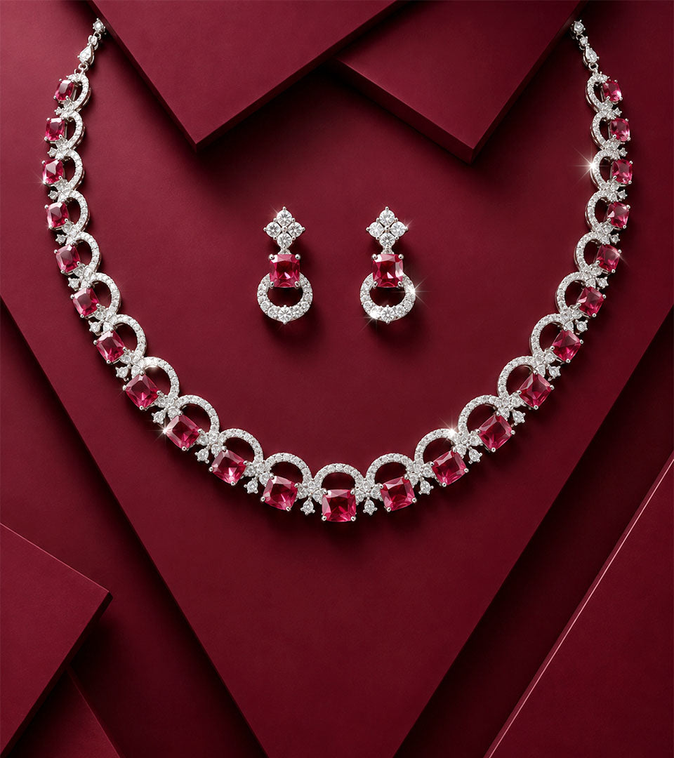 Pink Oval Necklace Set