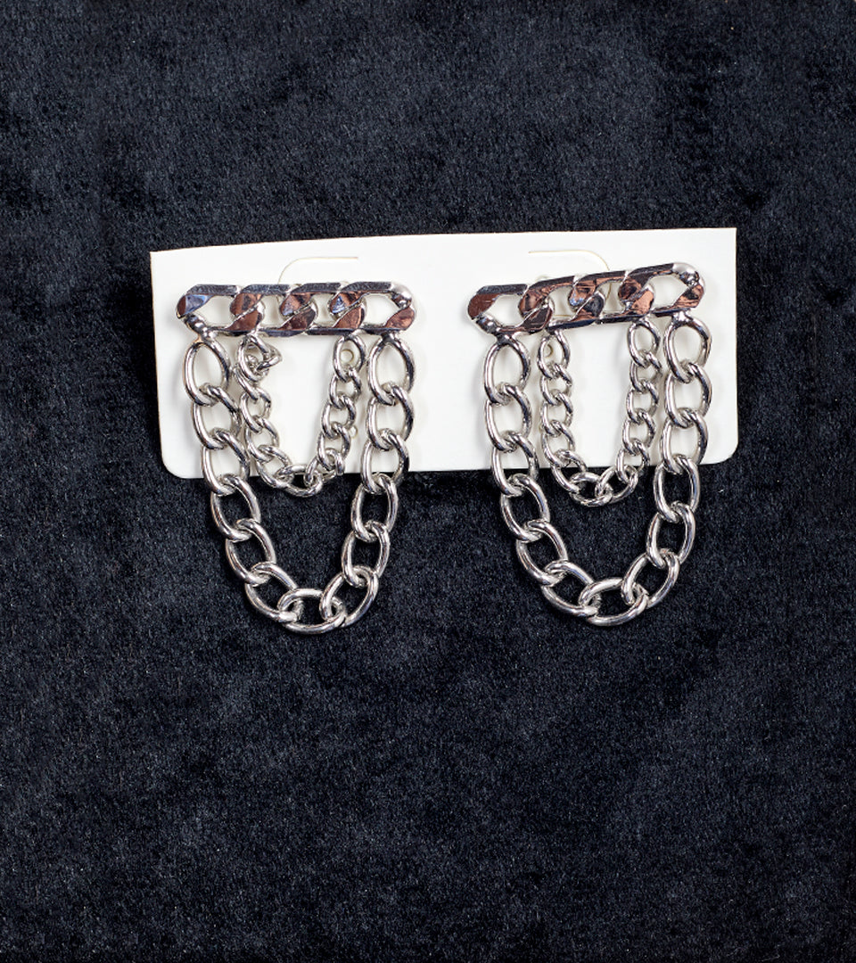 Silver Multi-Layer | Brass & 18K Gold Plated | Chain Drop Earrings