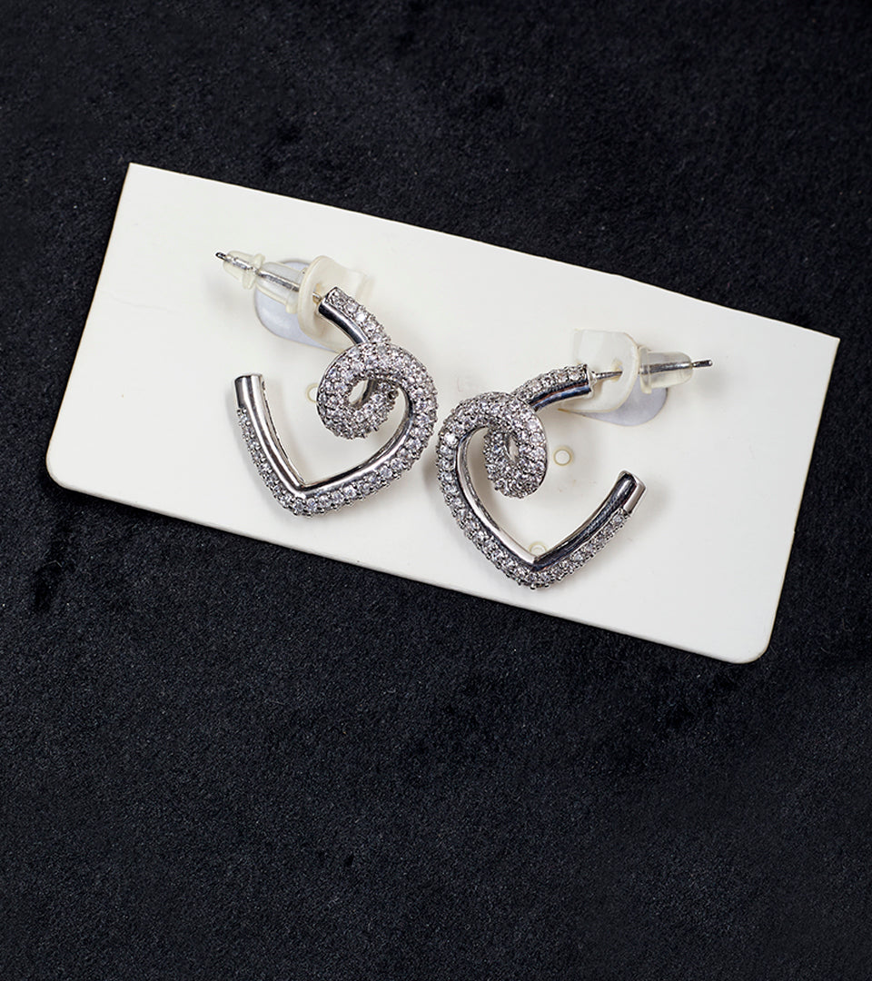 Silver Pavé Heart | Brass & Sterling Silver Plated | Swirl Hoop Earrings