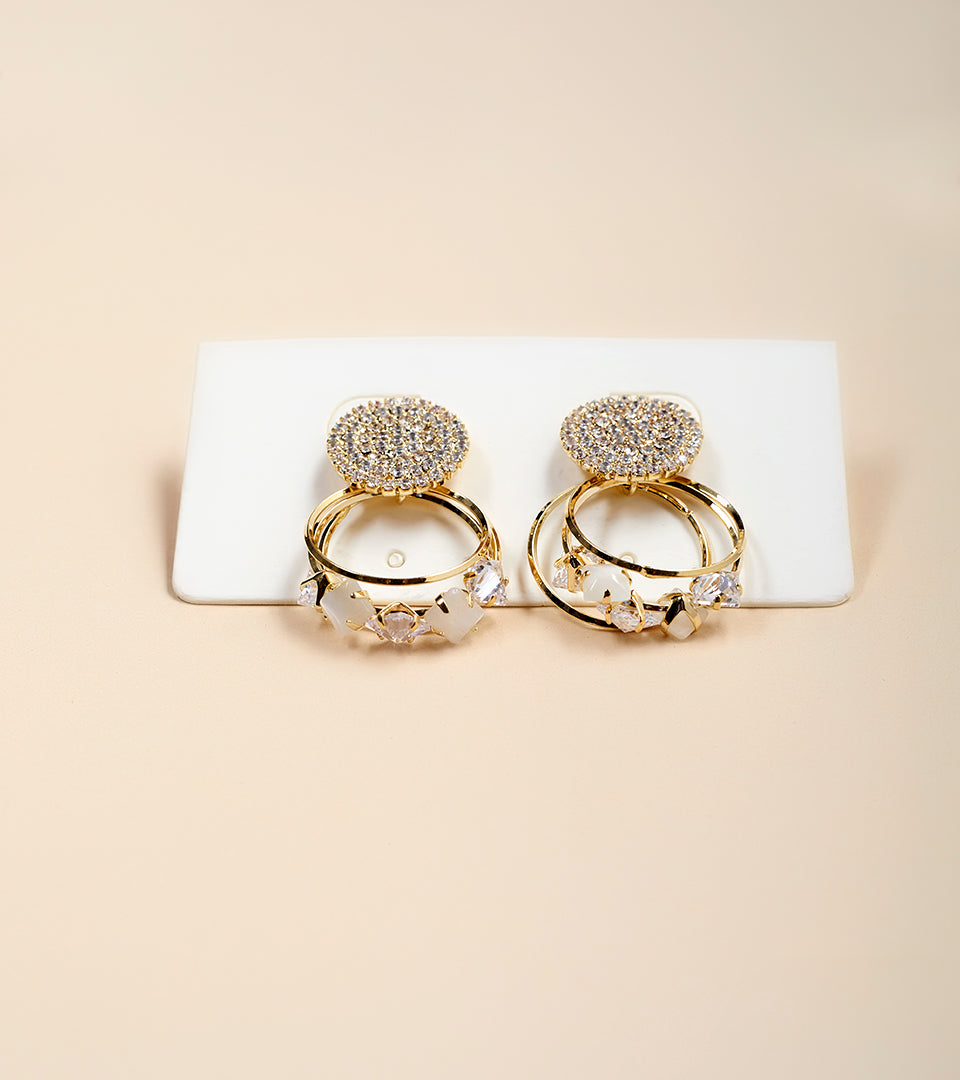 Gold Pavé Disc Crystal Hoop Drop Earrings - gold pavé disc stud with crystal hoop drop
