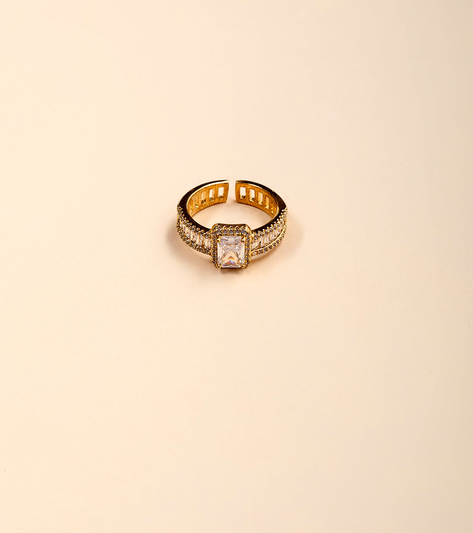 Premium Cushion-Cut Gold-Plated Finger Ring on black velvet