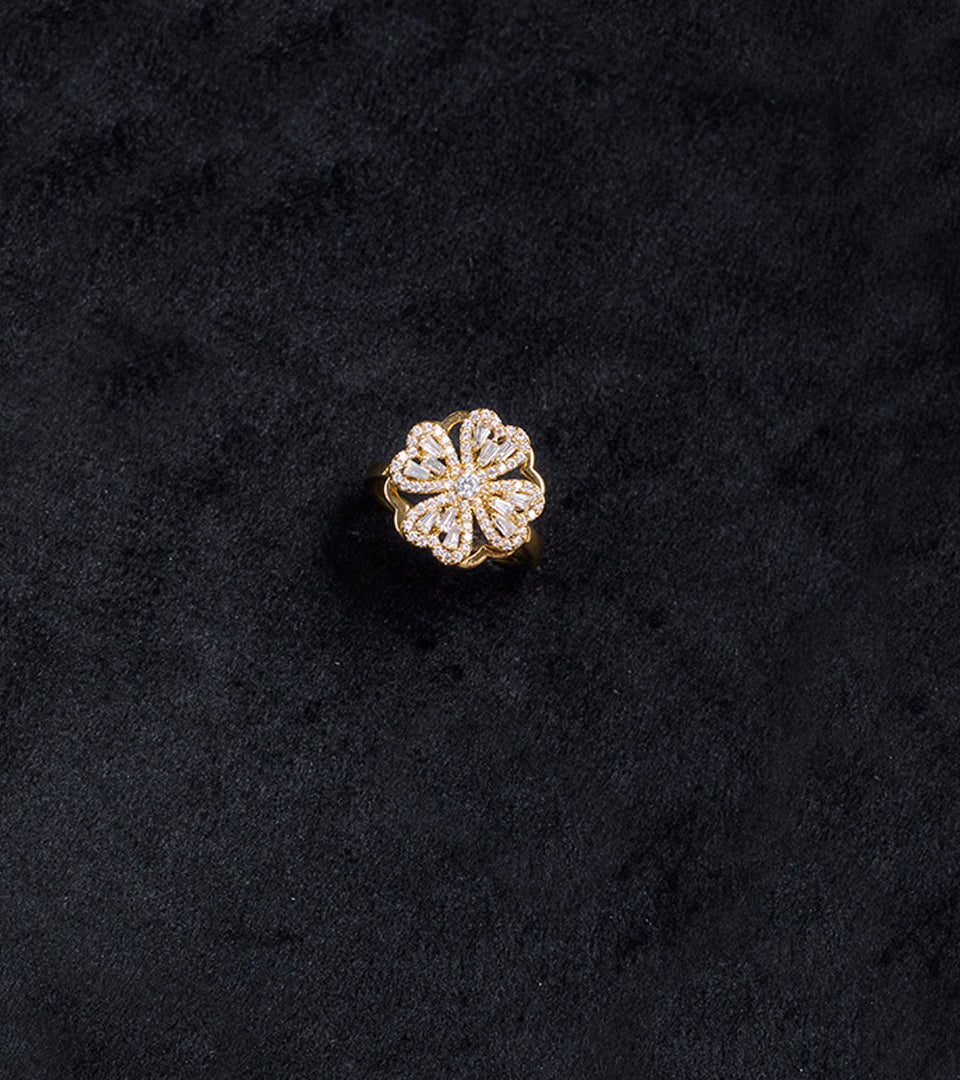 Golden Floral Blossom | Brass & 18K Gold Plated | CZ Ring