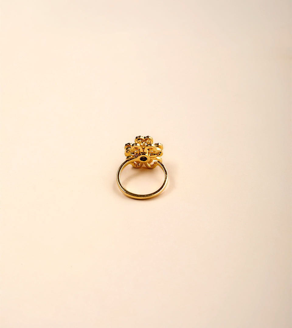 Golden Floral Blossom | Brass & 18K Gold Plated | CZ Ring