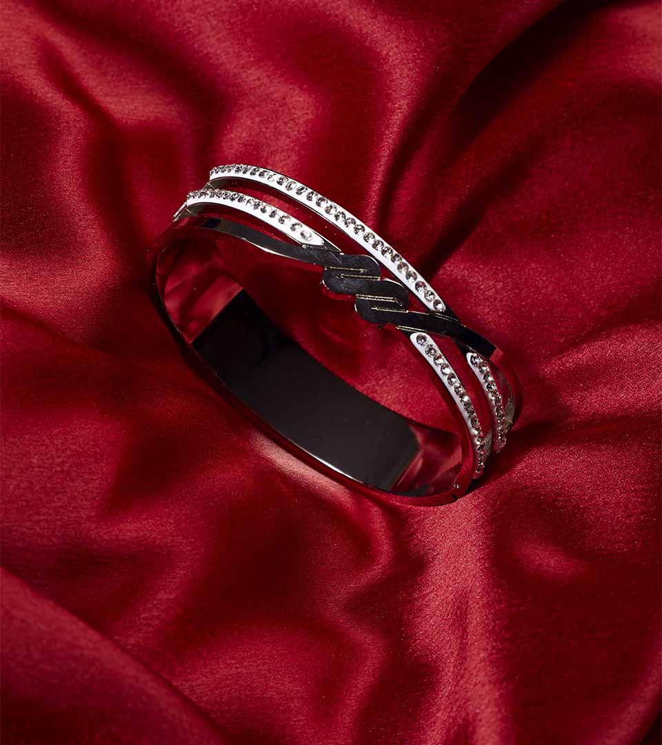 Silver-Tone Ribbon Statement Bracelet