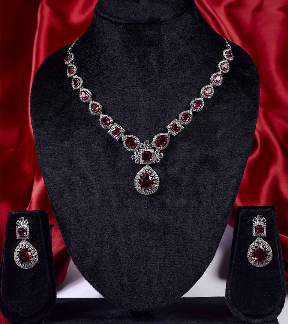 Garnet Teardrop Necklace Set