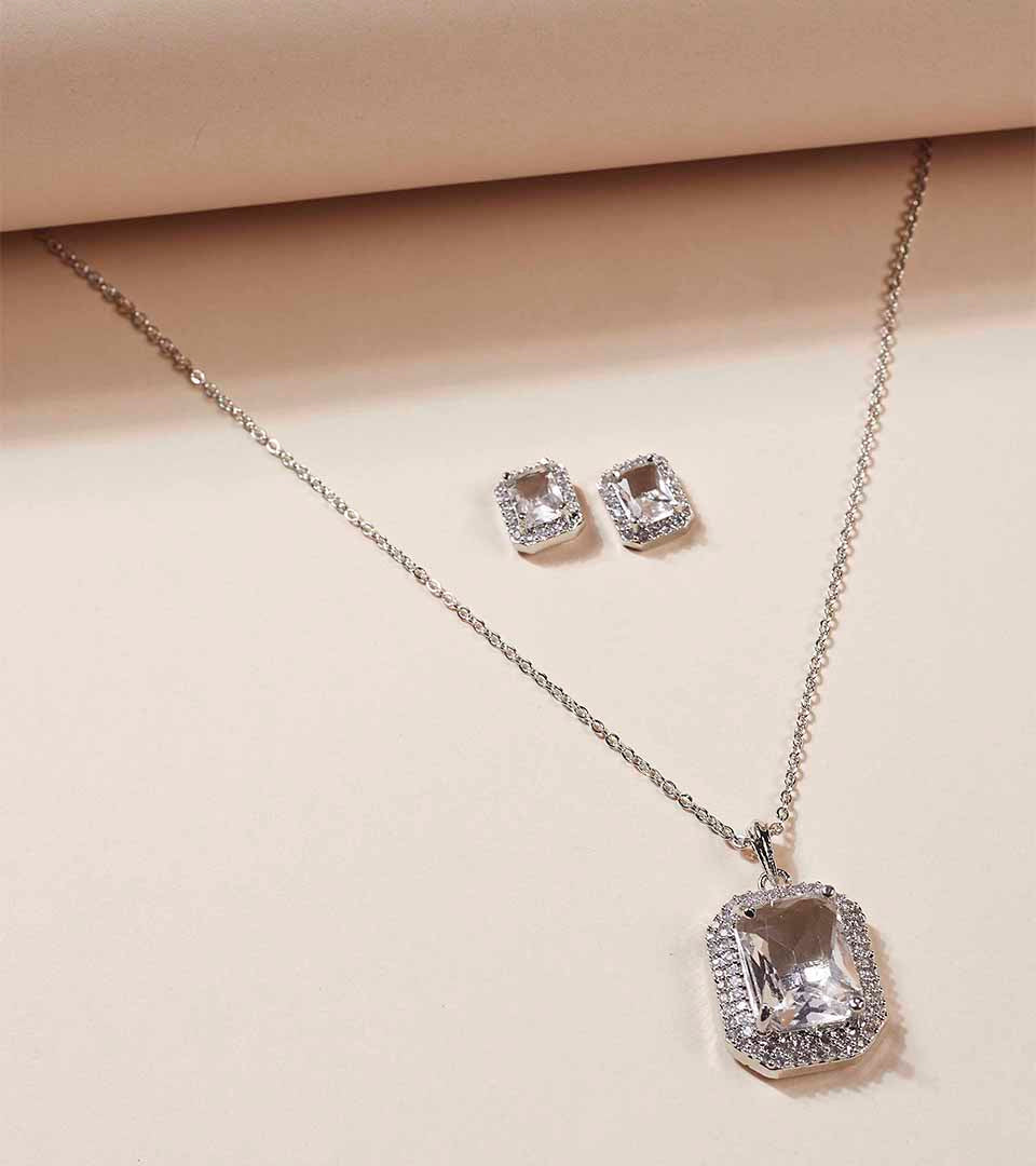 Crystal Square Pendant Set