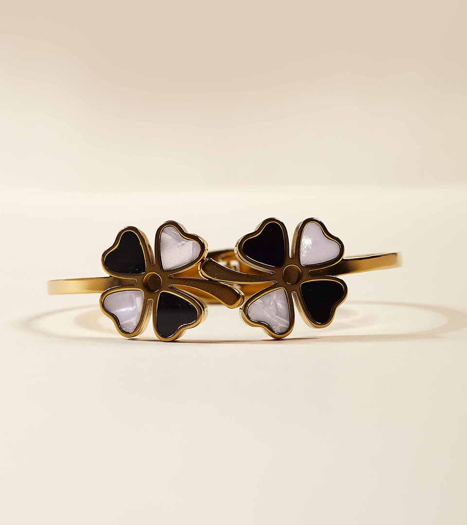 Two-Tone Clover Motif Bangle