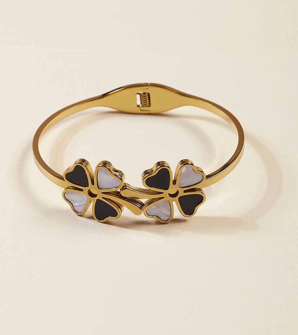 Two-Tone Clover Motif Bangle