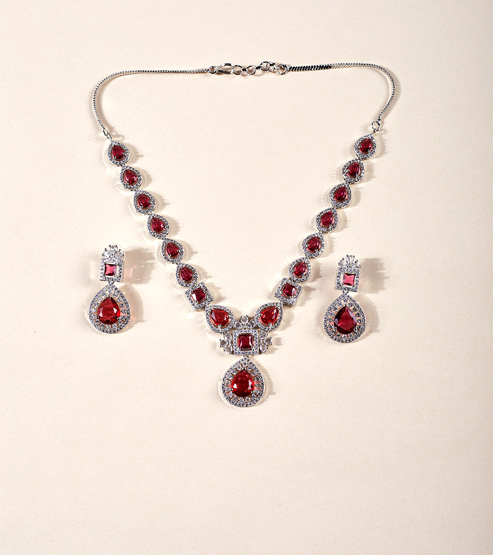 Garnet Teardrop Necklace Set