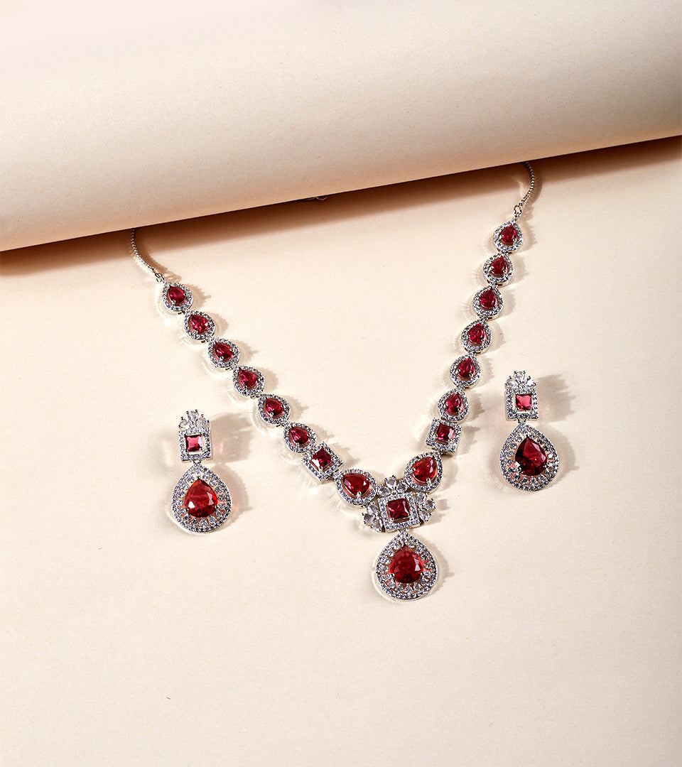 Garnet Teardrop Necklace Set