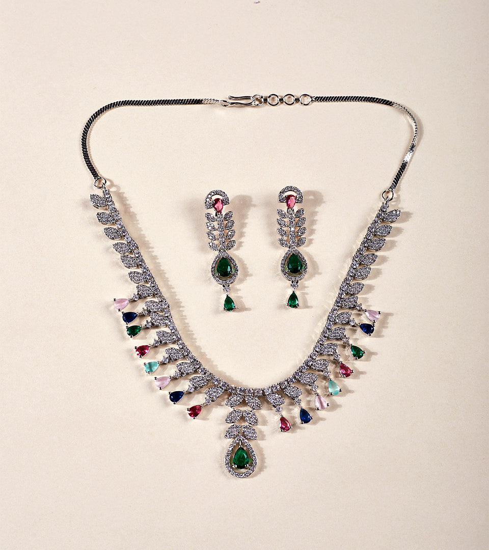 Emerald Floral Cascade Necklace Set - 5U6A8536