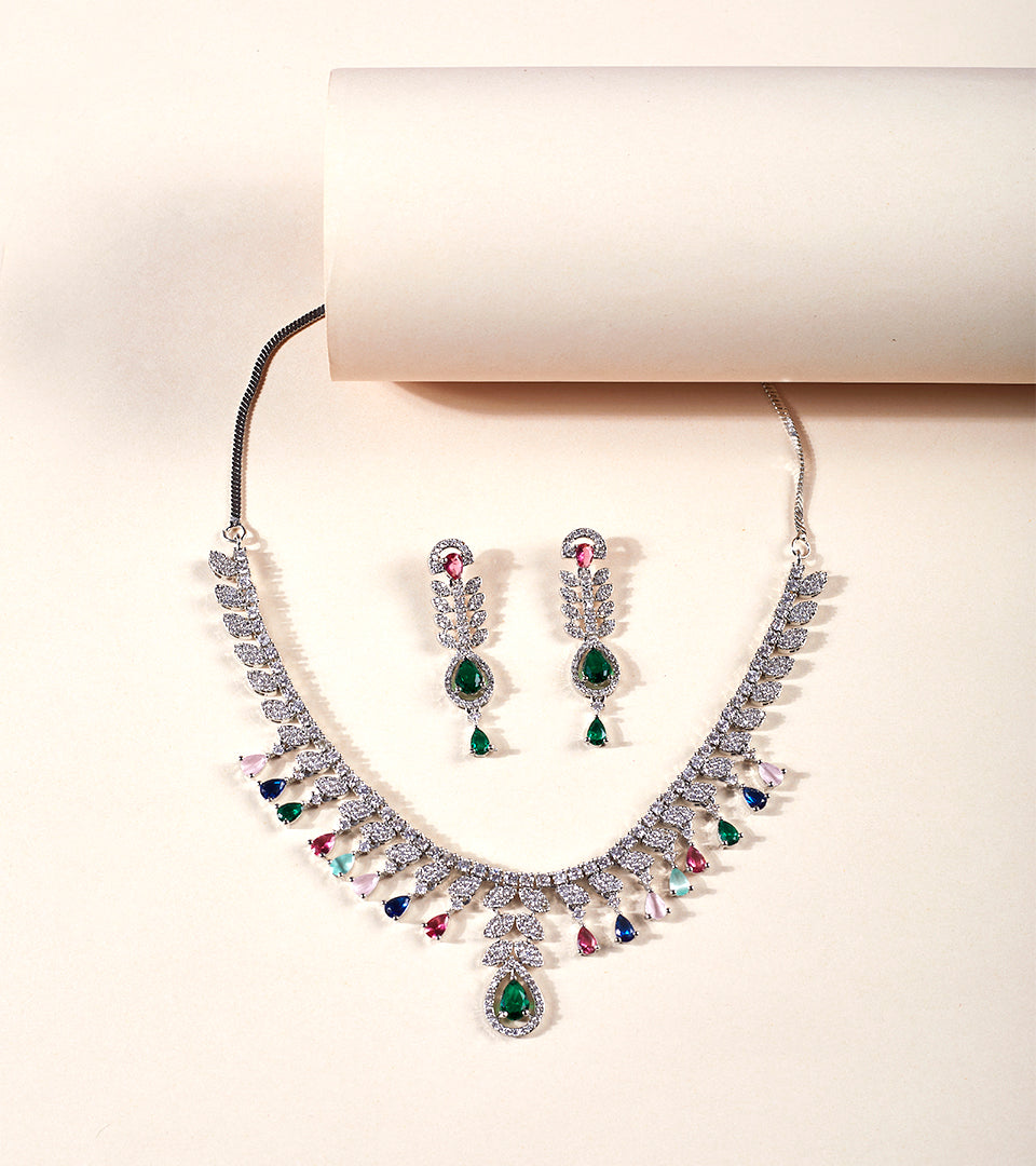 Emerald Floral Cascade Necklace Set