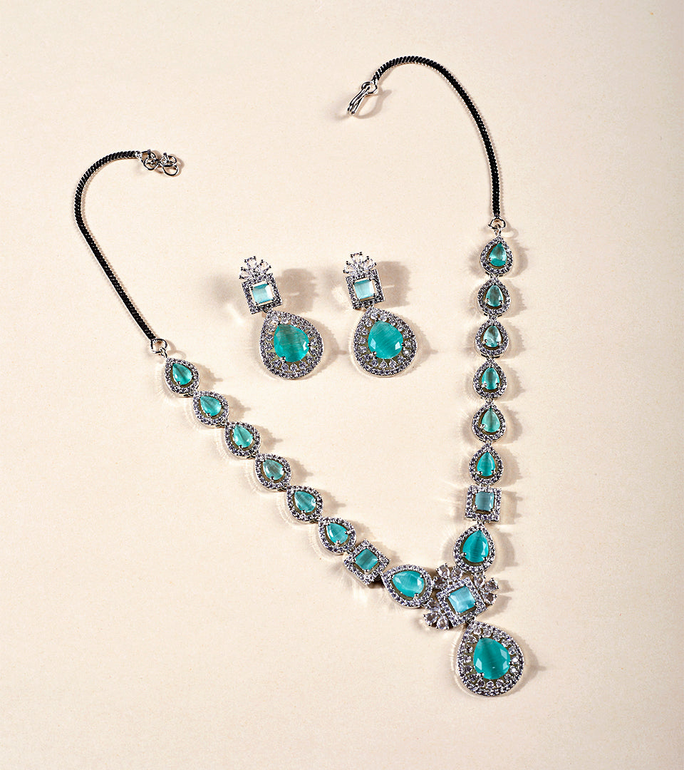 Aqua Teardrop Necklace Set