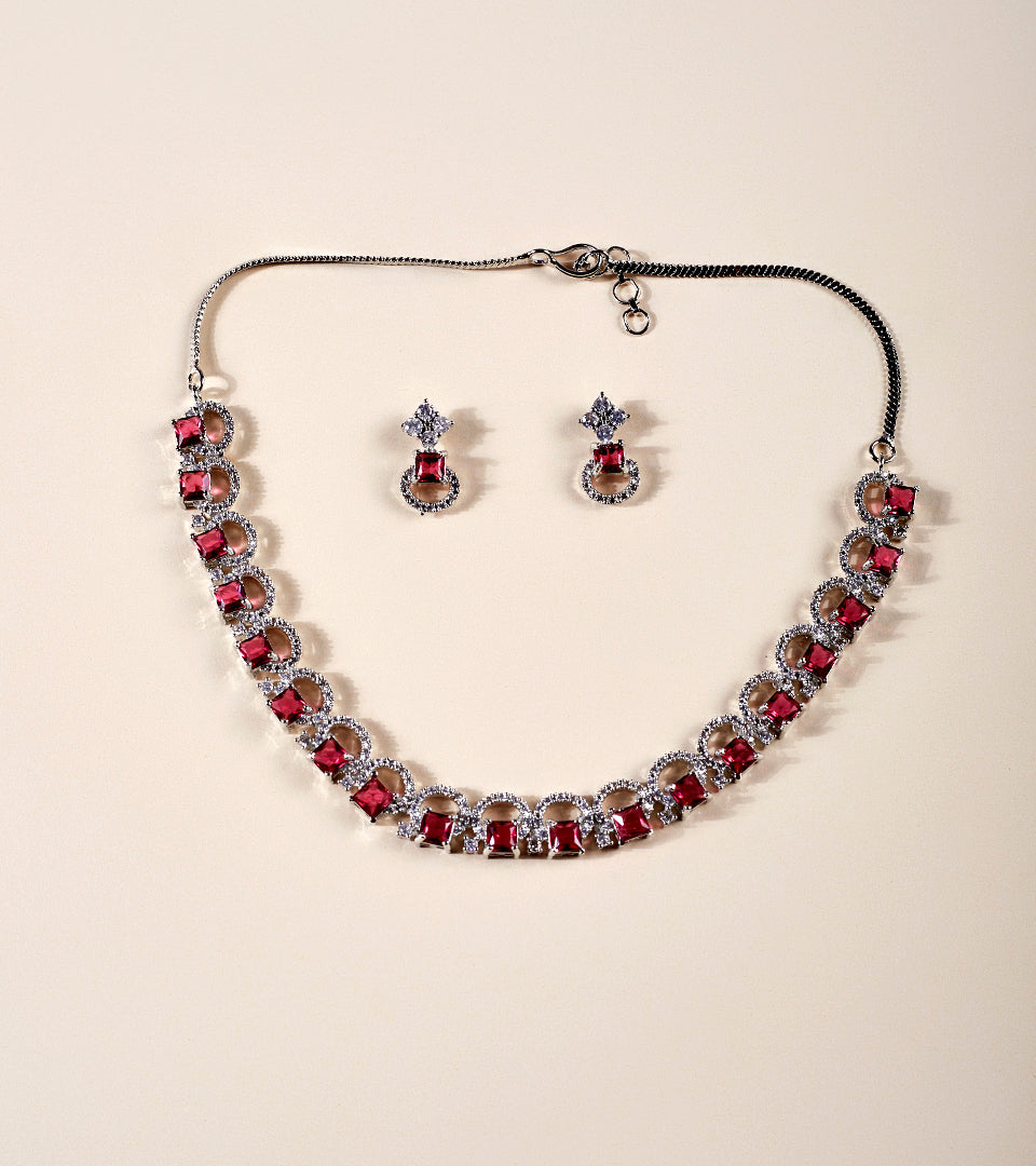 Pink Oval Necklace Set