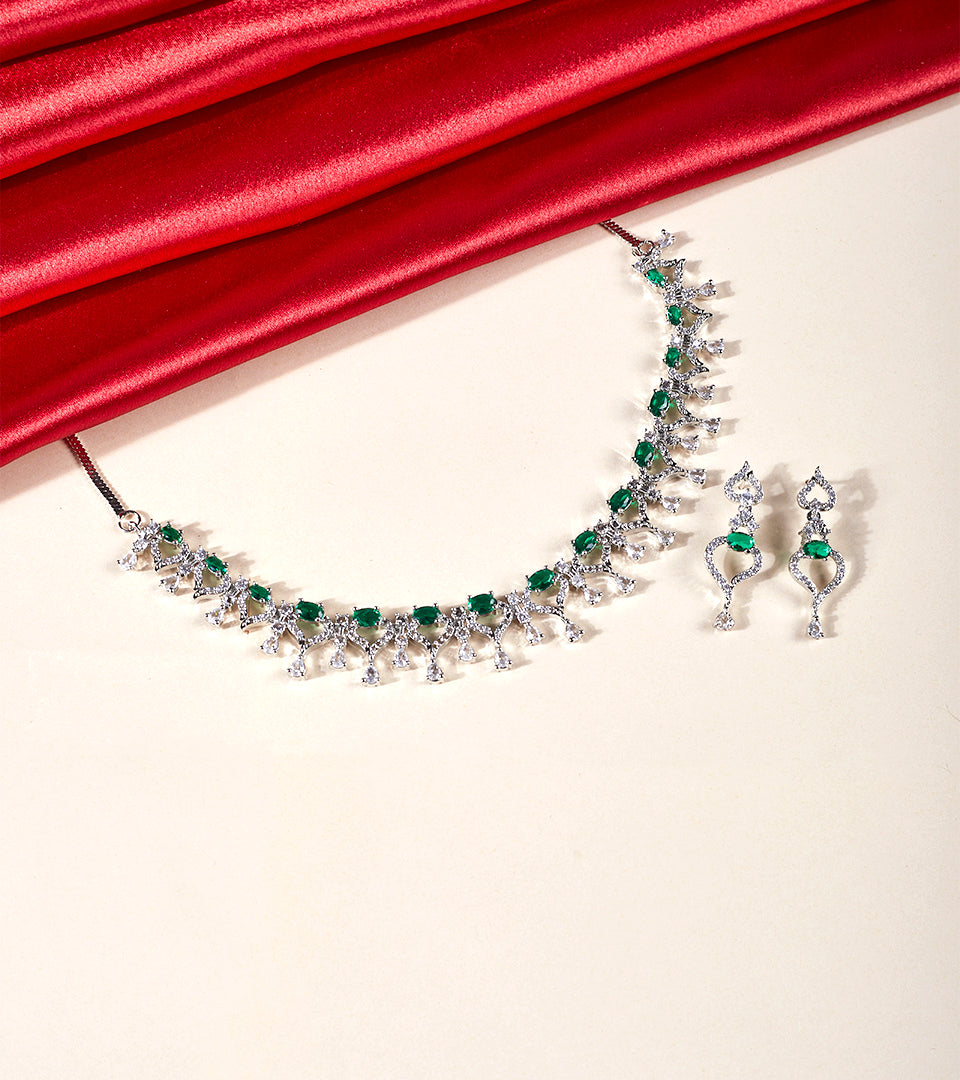 Green Fringe Necklace Set
