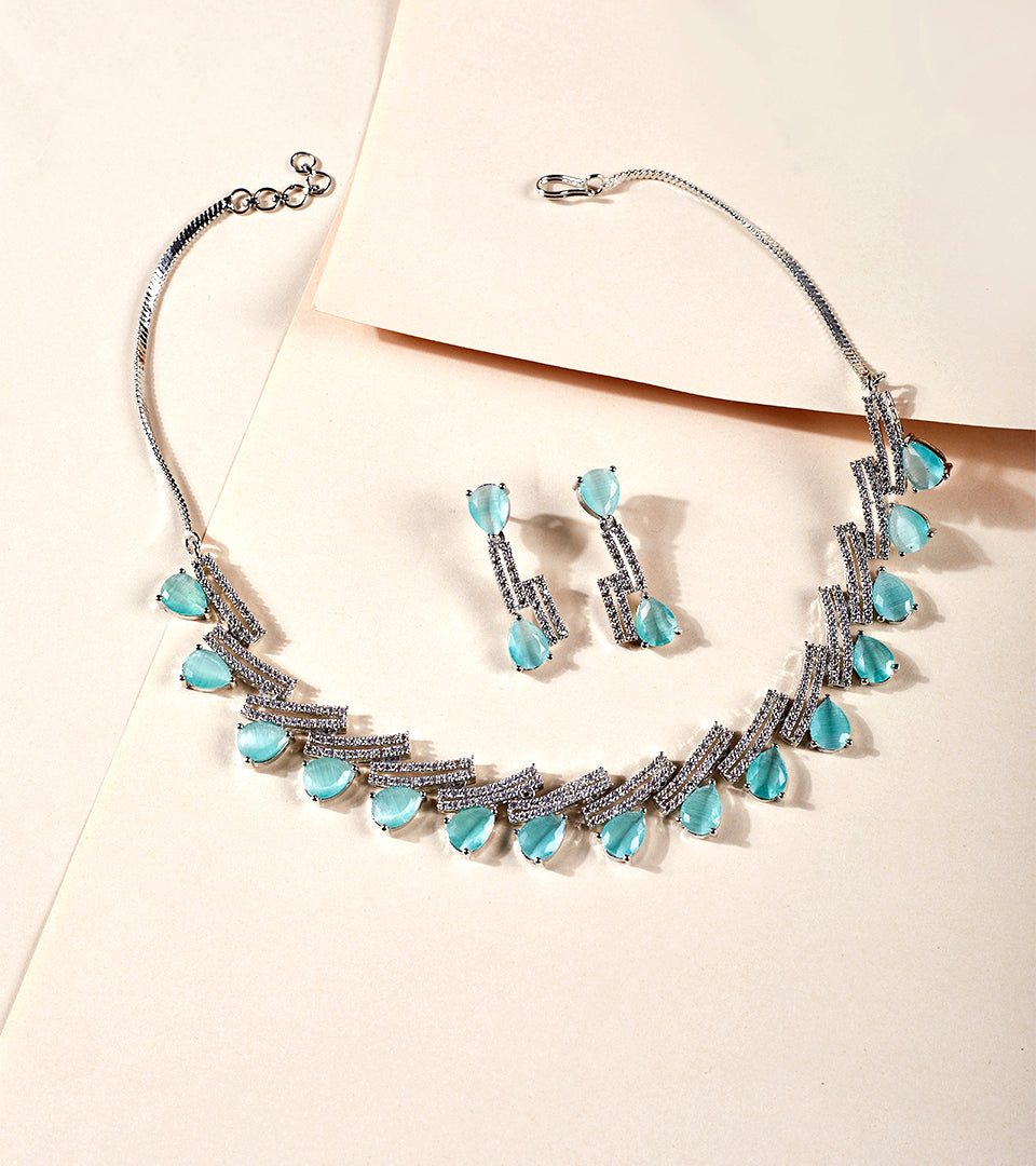 Aqua Triangle Necklace Set