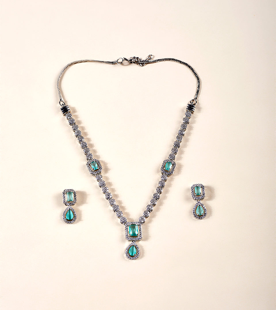 Aqua Blue CZ Necklace & Earrings Set