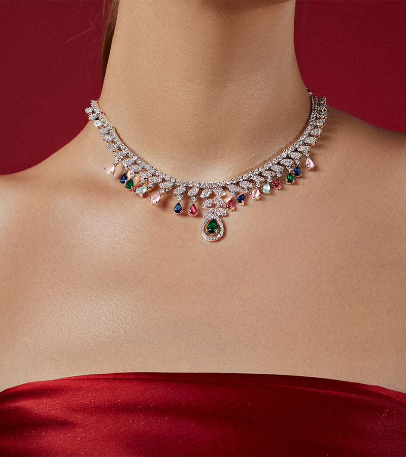 Emerald Floral Cascade Necklace Set