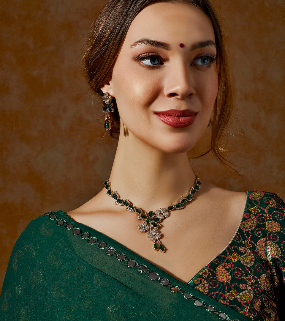 Emerald Green Oval Pendant Necklace Set