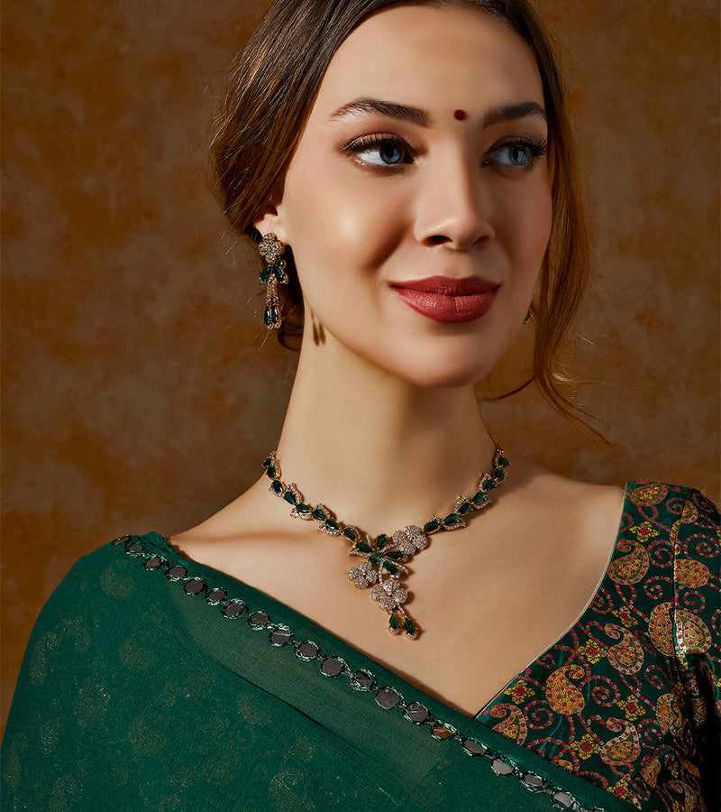 Emerald Green Oval Pendant Necklace Set