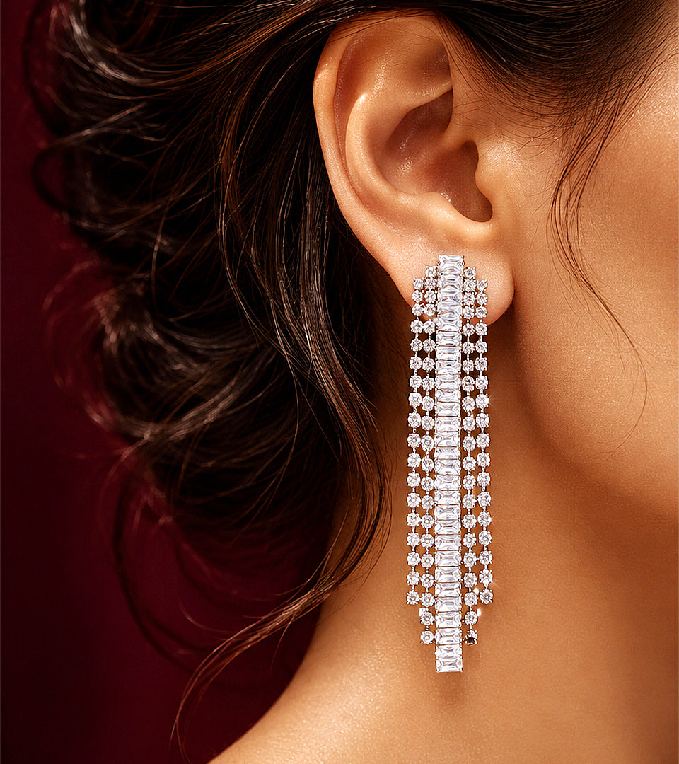 Crystal Cascade Long | Brass & 18K Gold Plated | Earrings