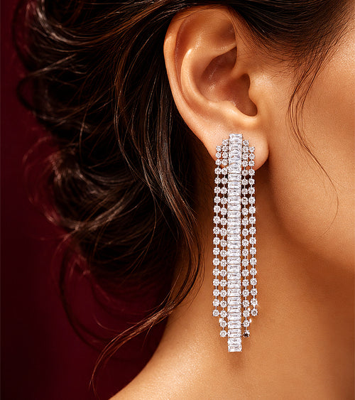 Crystal Cascade Long | Brass & 18K Gold Plated | Earrings