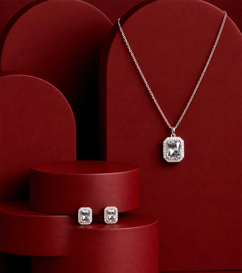 Crystal Square Pendant Set