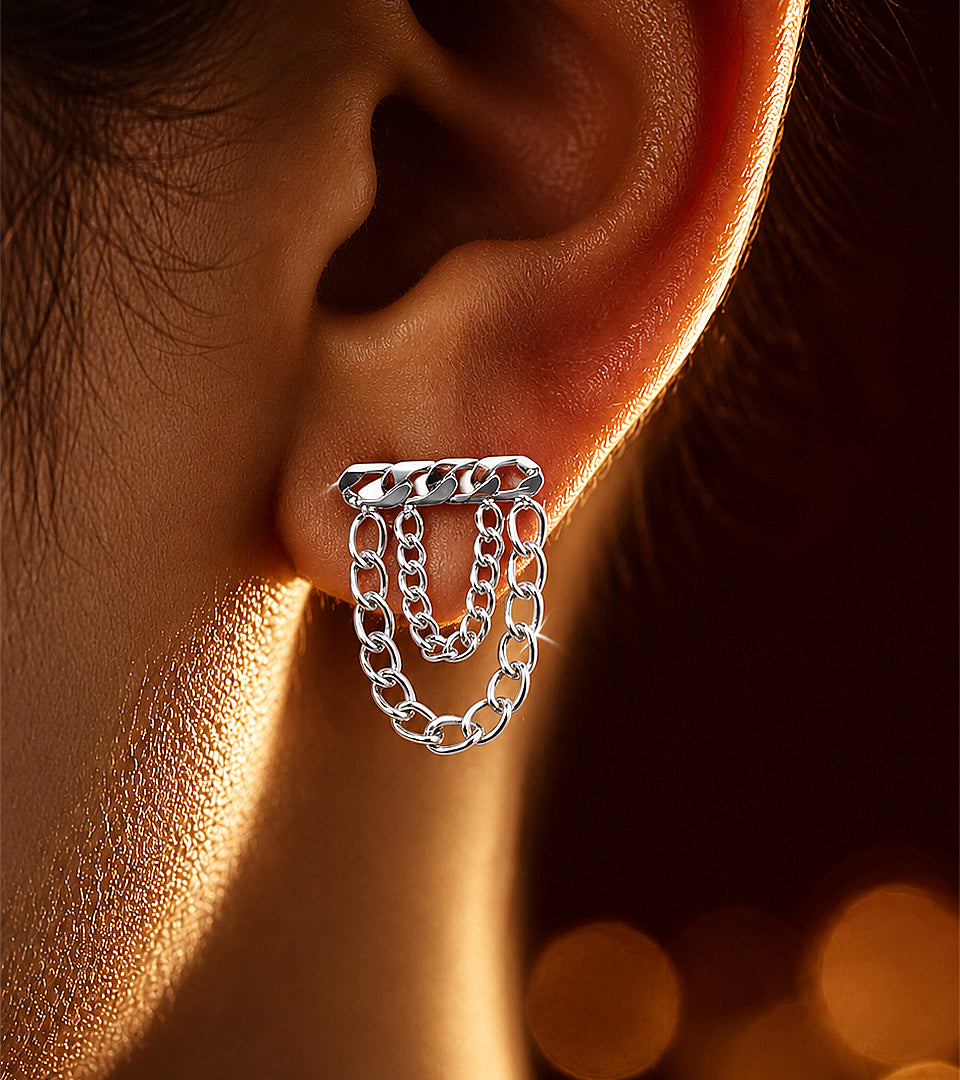 Silver Multi-Layer | Brass & 18K Gold Plated | Chain Drop Earrings