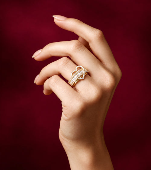 Gold Baguette Heart | Brass & 18K Gold Plated | CZ Ring
