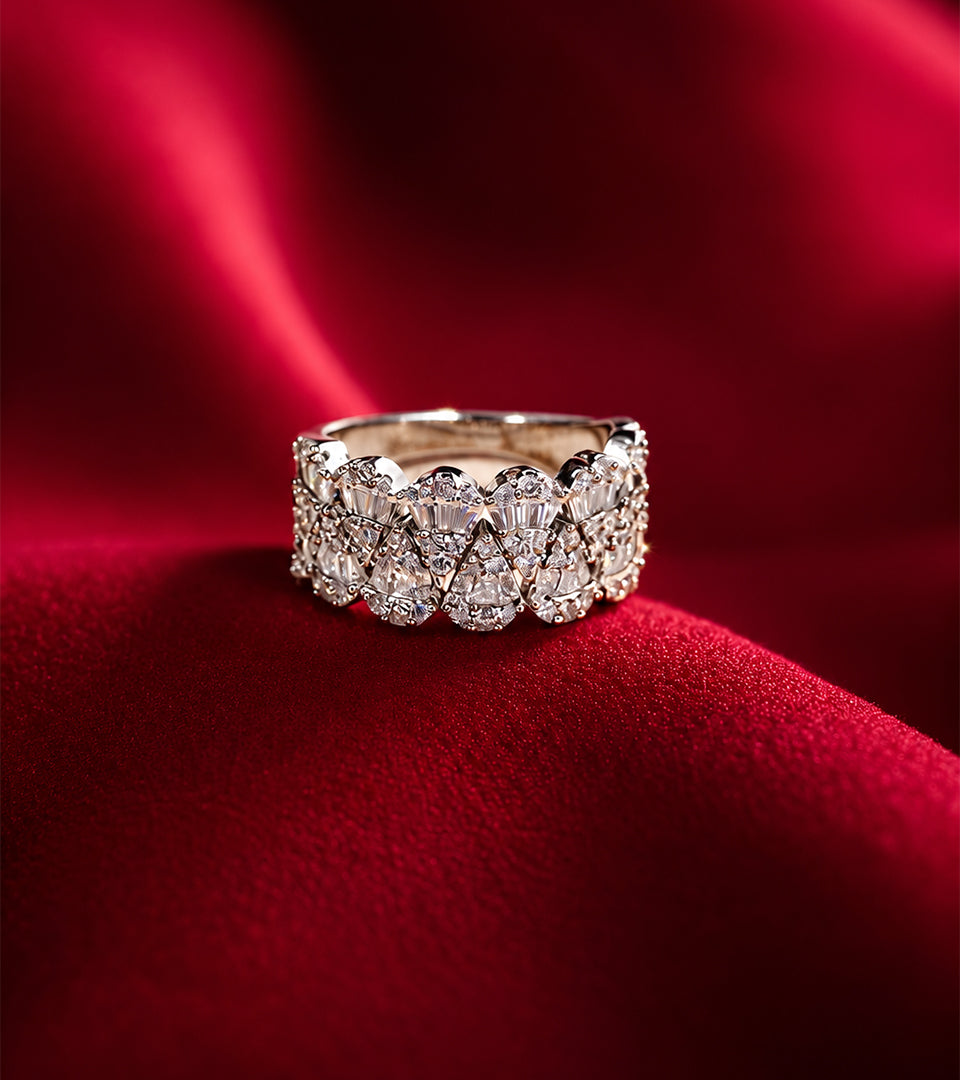Silver Wide Scallop | Brass & Sterling Silver Plated | Baguette Band Ring