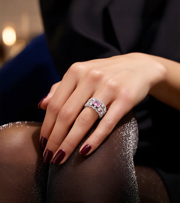 Premium Pink AD Stone | 18K Gold Plated | Statement Finger Ring