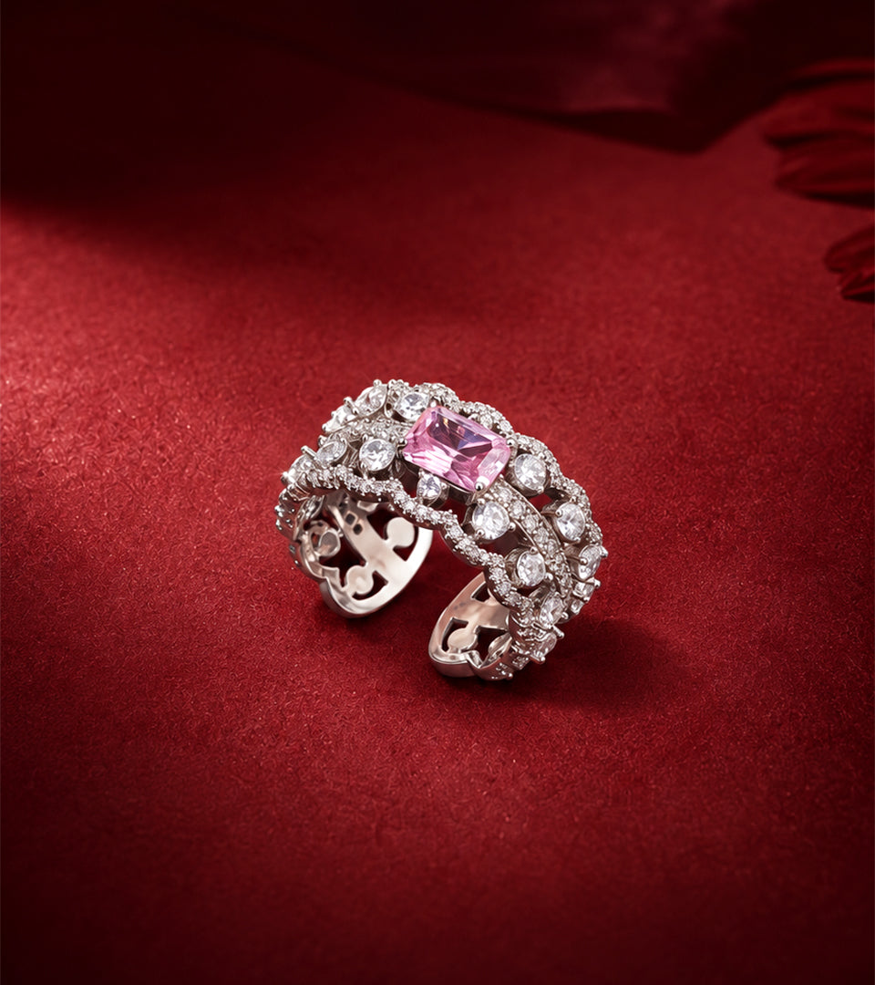 Premium Pink AD Stone | 18K Gold Plated | Statement Finger Ring