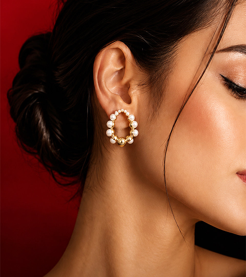 Gold Pearl Scallop | Brass & 18K Gold Plated | Hoop Earrings